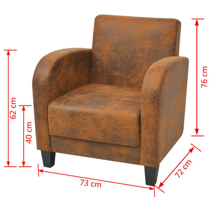 Armchair Brown Suede Leather - 73×72×76cm