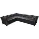 Chesterfield Corner Sofa 6-Seater Artificial Leather Black