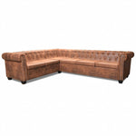 Chesterfield Corner Sofa 6-Seater Artificial Leather Brown