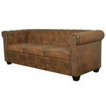 Chesterfield Sofa 3-Seater Artificial Leather Brown