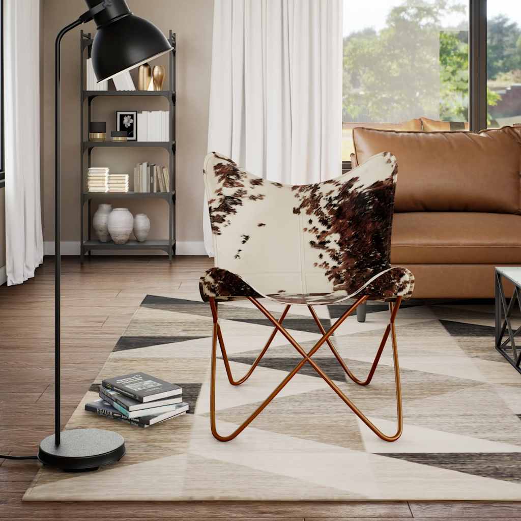 Cowhide Leather Butterfly Chair Brown White | HomeAndLiving
