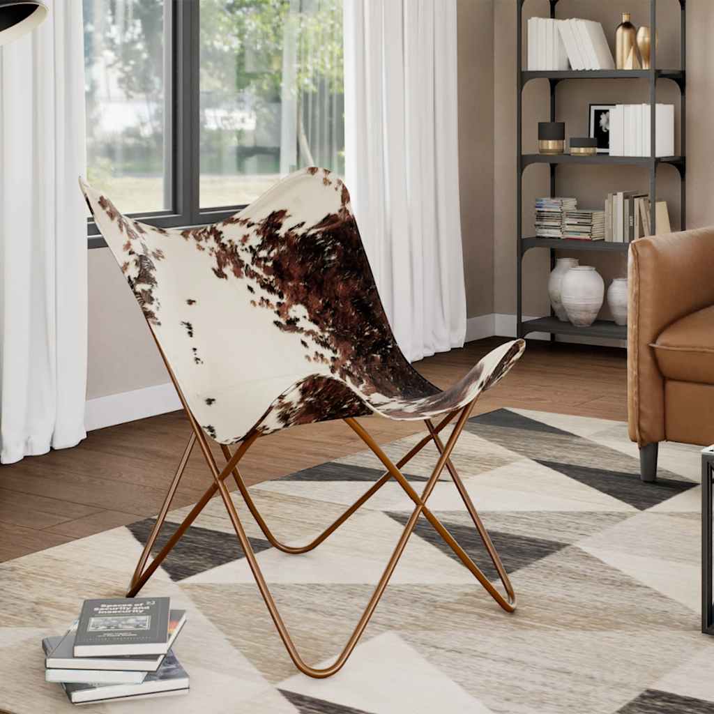 Cowhide Leather Butterfly Chair Brown White | HomeAndLiving