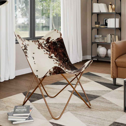 Cowhide Leather Butterfly Chair Brown White | HomeAndLiving