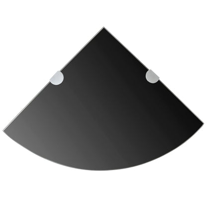 Corner Shelf with Chrome Supports Glass Black - 25×25cm