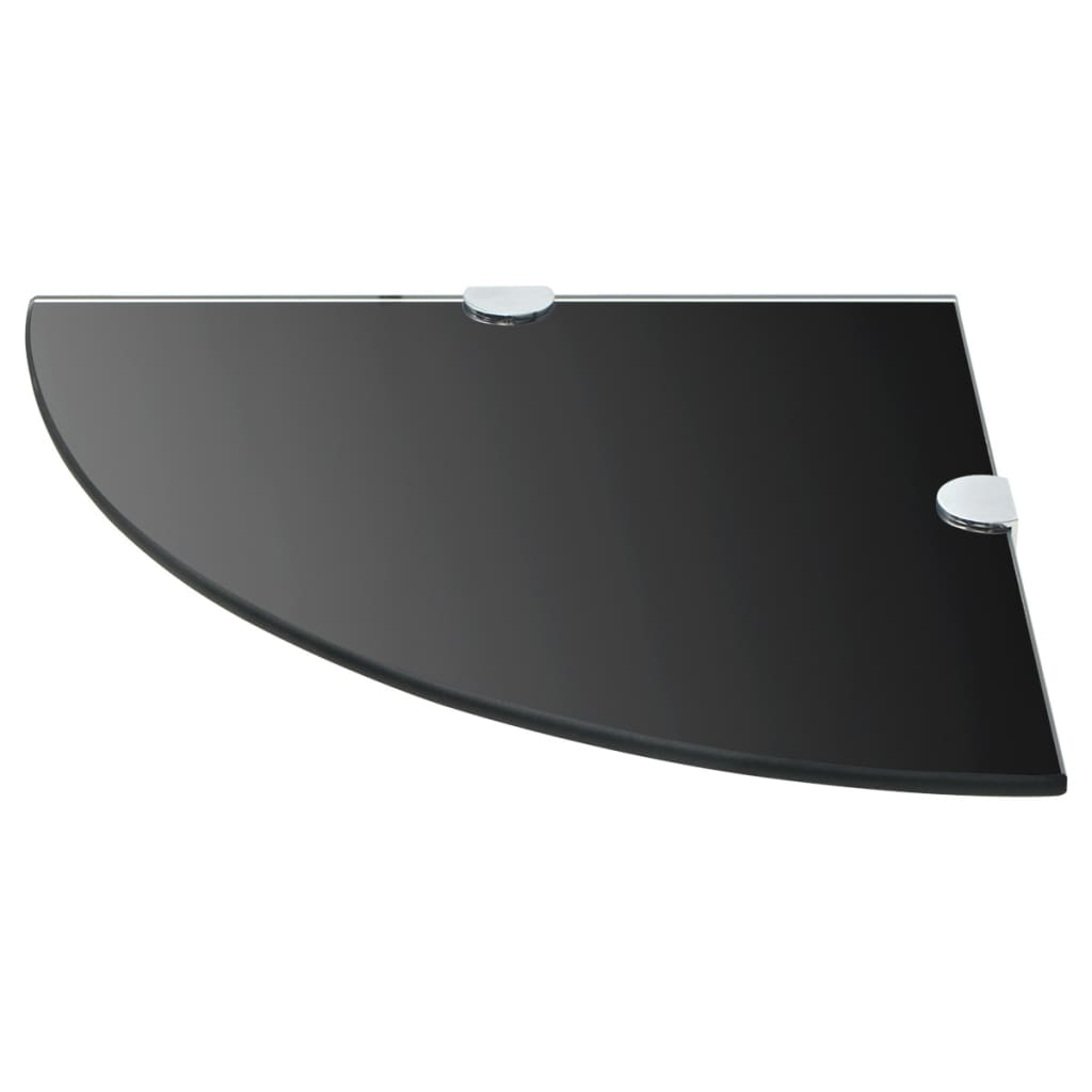 Corner Shelf with Chrome Supports Glass Black - 25×25cm