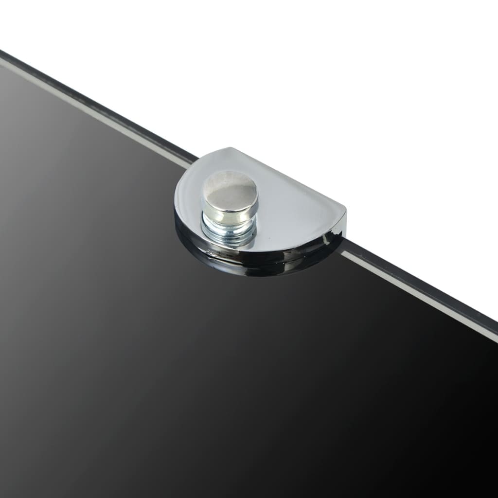 Corner Shelf with Chrome Supports Glass Black - 25×25cm
