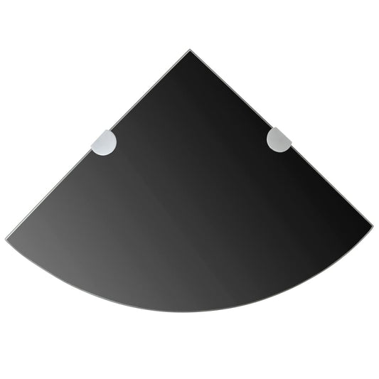 Corner Shelf with Chrome Supports Glass Black - 35×35cm