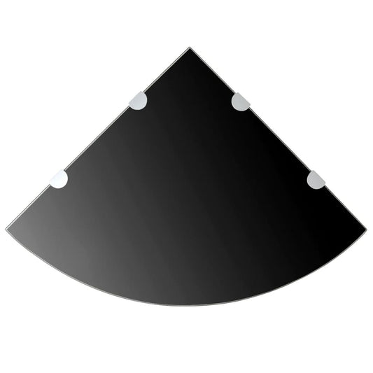 Corner Shelf with Chrome Supports Glass Black - 45×45cm