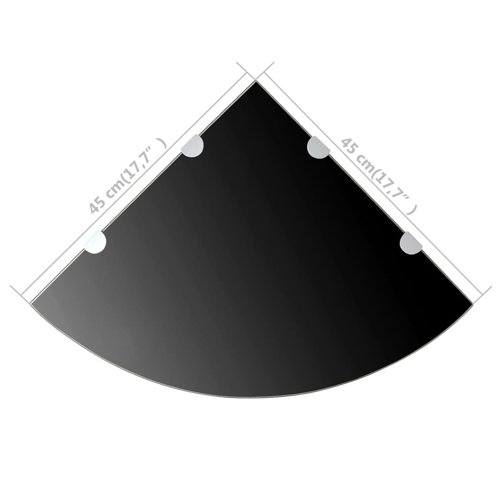 Corner Shelf with Chrome Supports Glass Black