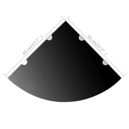 Corner Shelf with Chrome Supports Glass Black