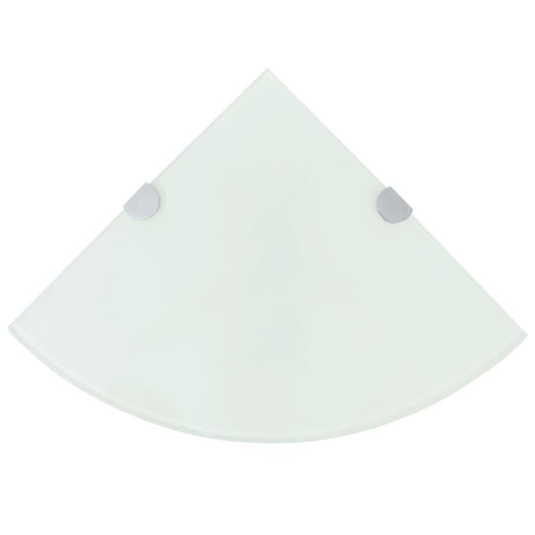  Corner Shelf with Chrome Supports Glass  White