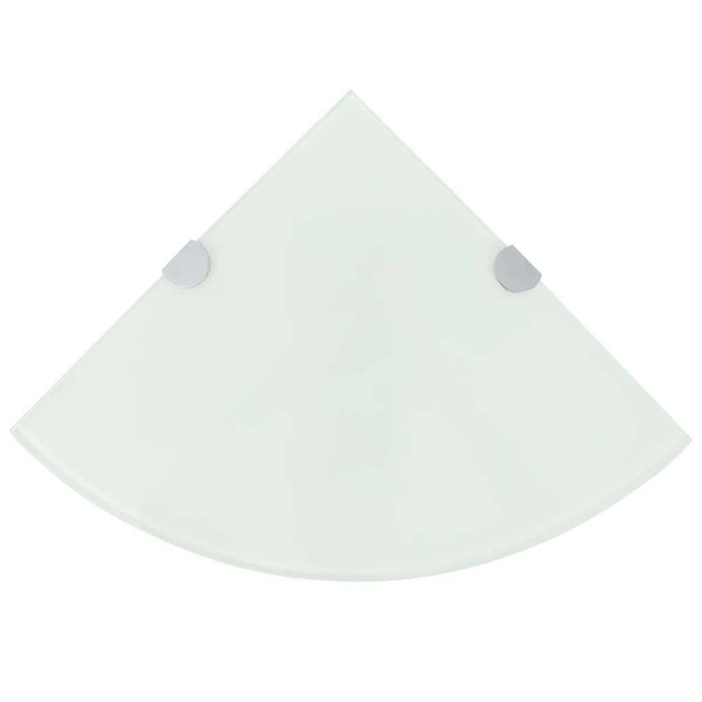 Corner Shelf with Chrome Supports Glass White