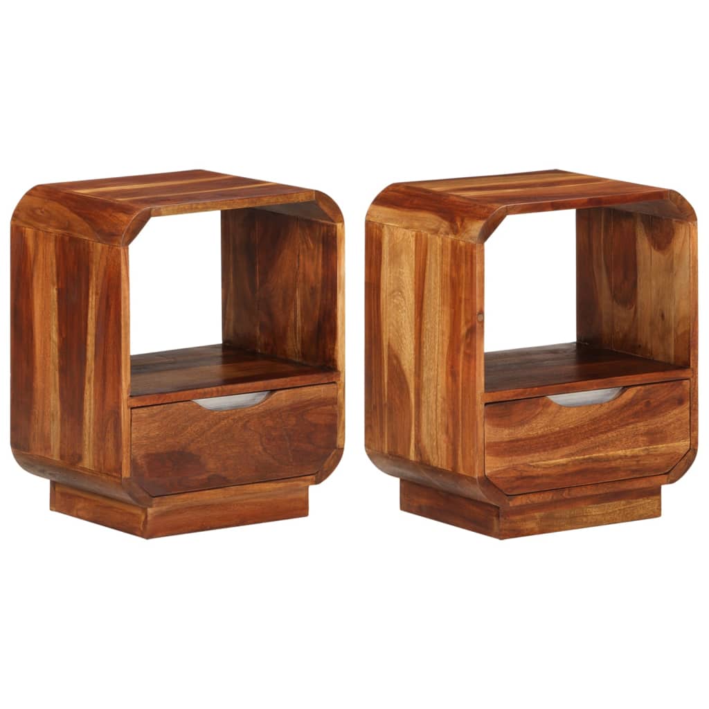 Nightstand With Drawer 2 Pcs Solid Sheesham Wood