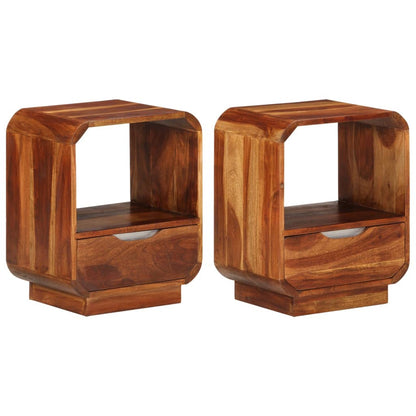 Nightstand With Drawer 2 Pcs Solid Sheesham Wood