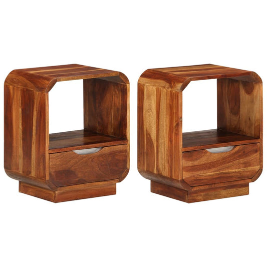 Nightstand With Drawer 2 Pcs Solid Sheesham Wood