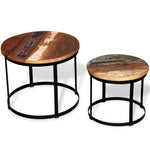 Coffee Table Set 2 Pieces Solid Reclaimed Wood Round 40/50cm Living Room