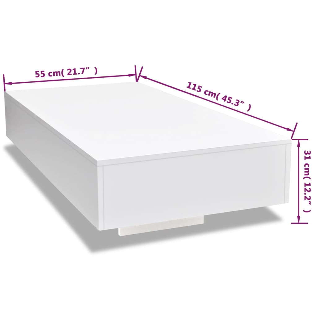 Coffee Table High Gloss White - 115×55×31cm
