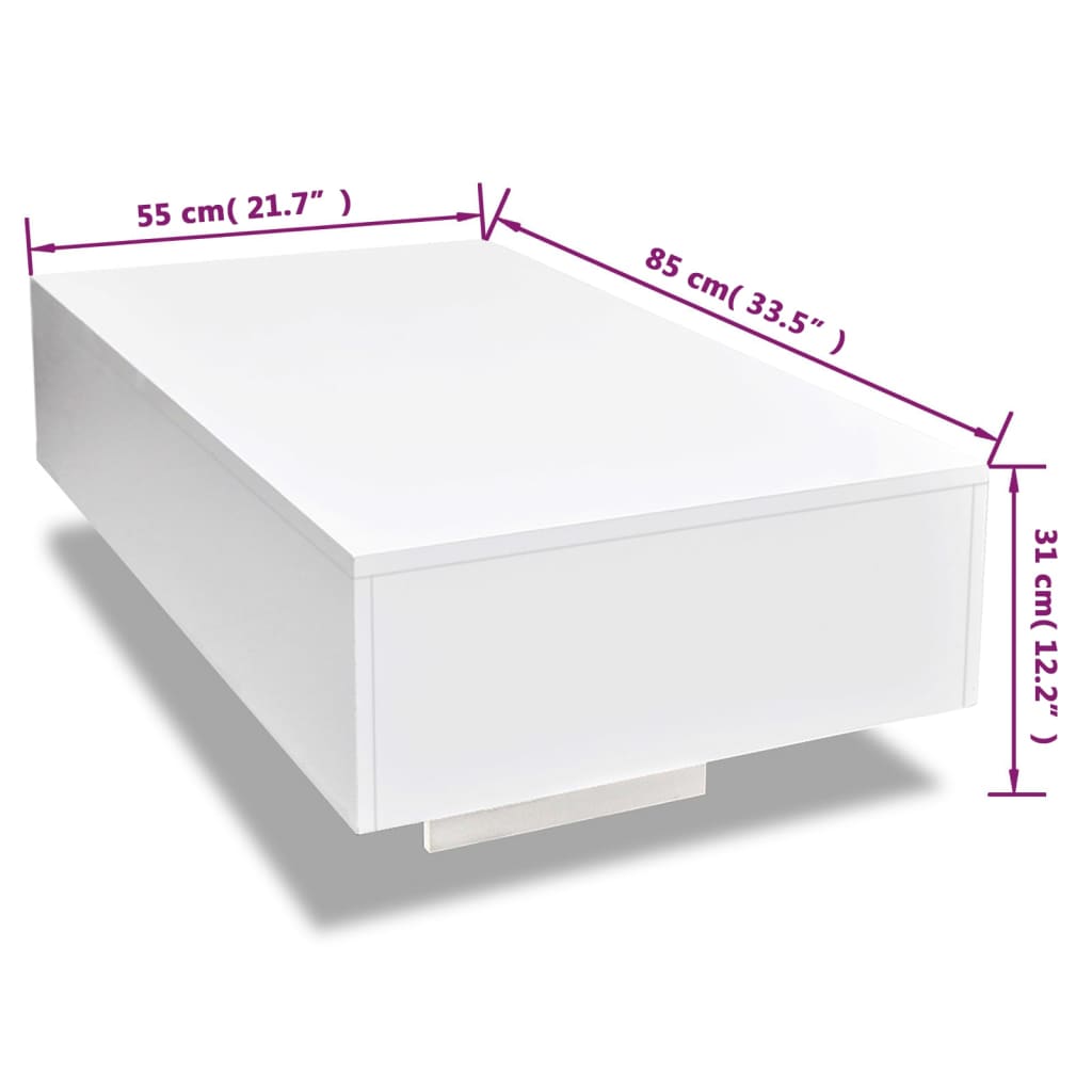 Coffee Table High Gloss White - 85×55×31cm