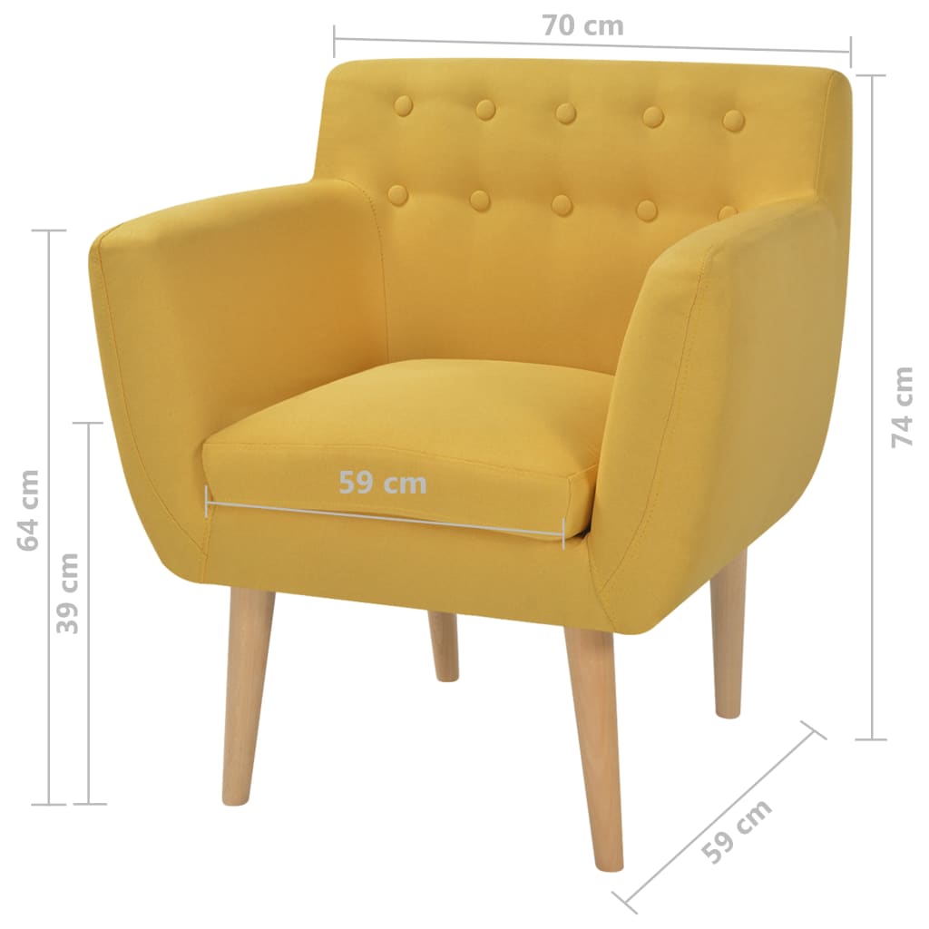 Armchair Yellow Fabric - 70×59×74cm