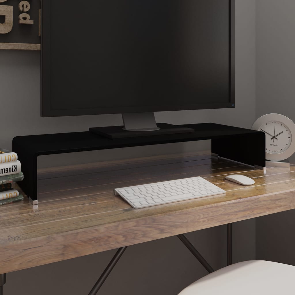 TV Stand/Monitor Riser Glass Black - 80×30×13cm