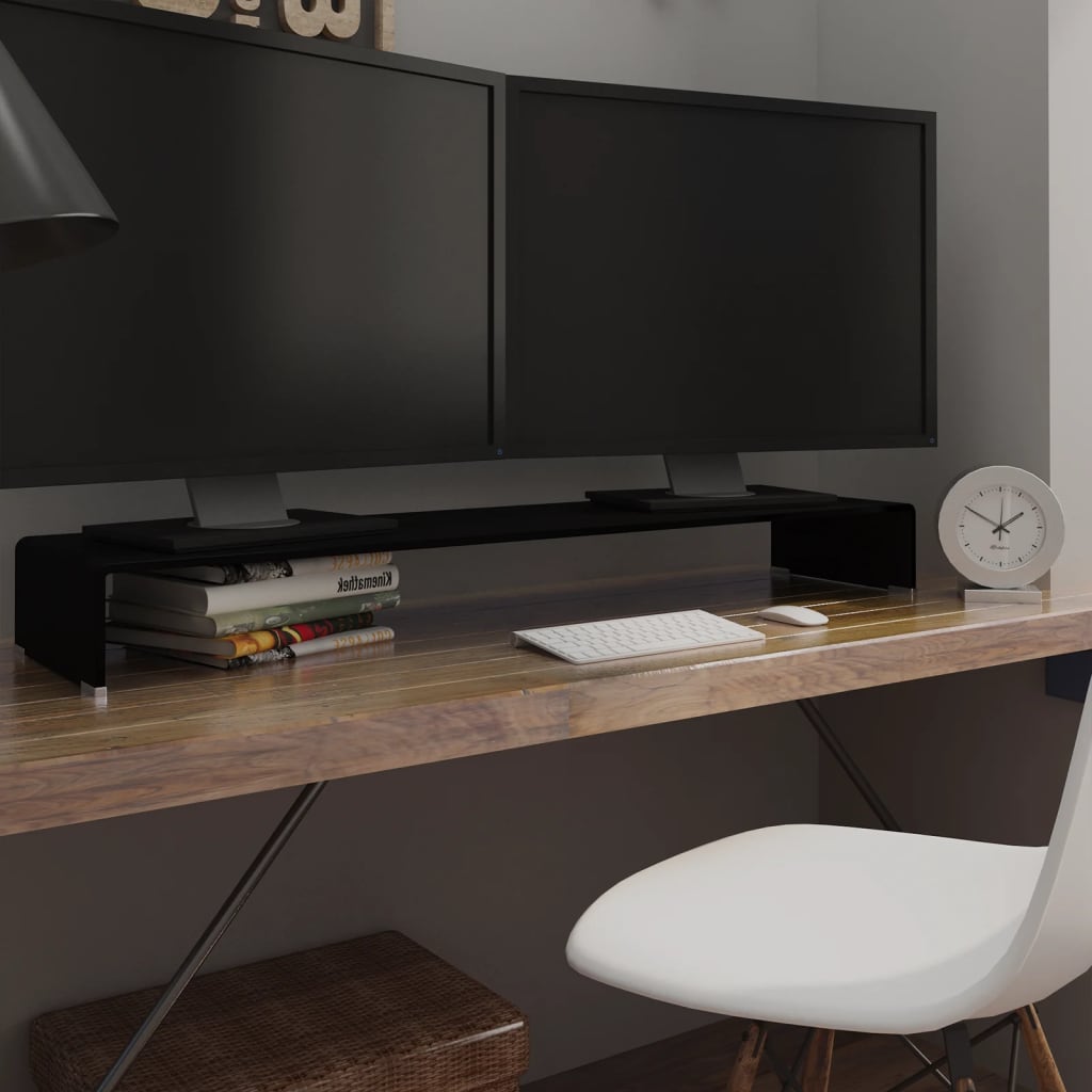 TV Stand/Monitor Riser Glass Black - 120×30×13cm