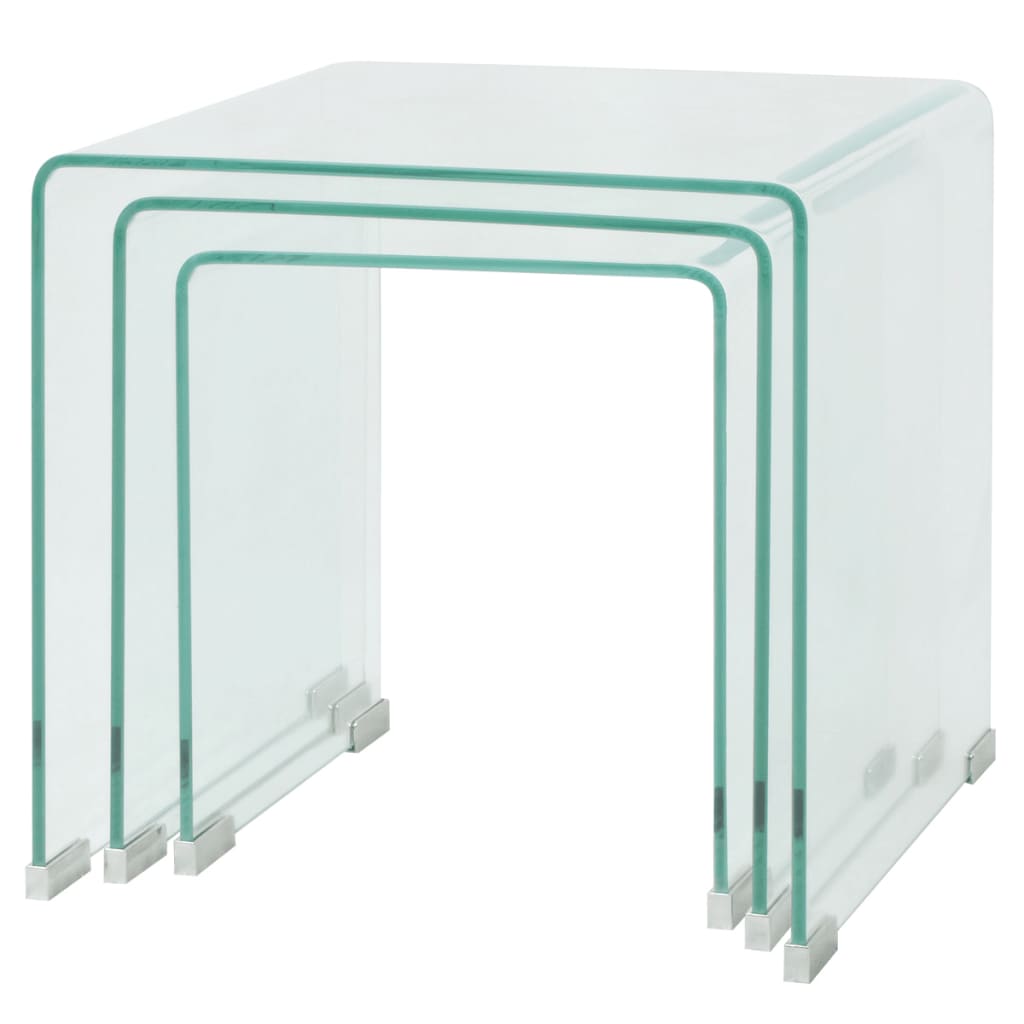 Three Piece Nesting Table Set Tempered Glass