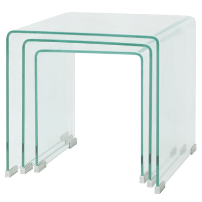 Three Piece Nesting Table Set Tempered Glass