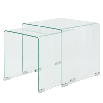 Two Piece Nesting Table Set Tempered Glass