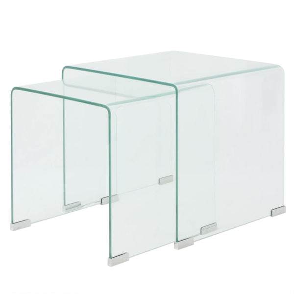  Two Piece Nesting Table Set Tempered Glass