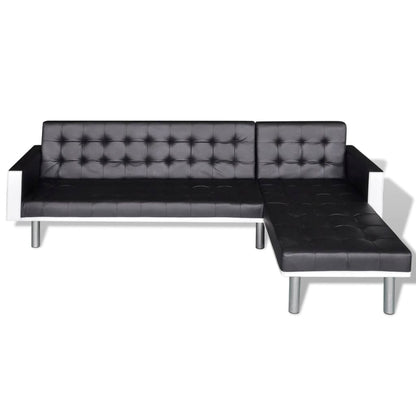L-shaped Sofa Bed Leather Black