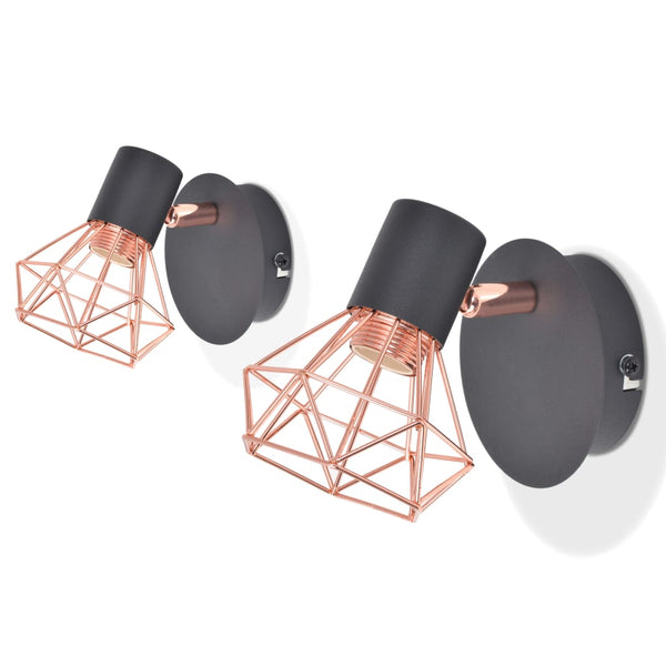  Wall Lamp 2 pcs E14 Black and Copper