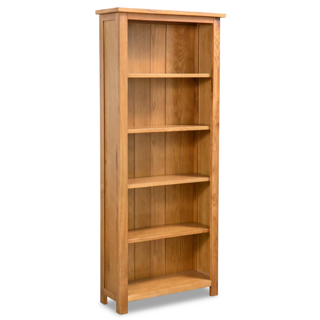 5-Tier Bookcase Solid Oak Wood - 60×22.5×140cm