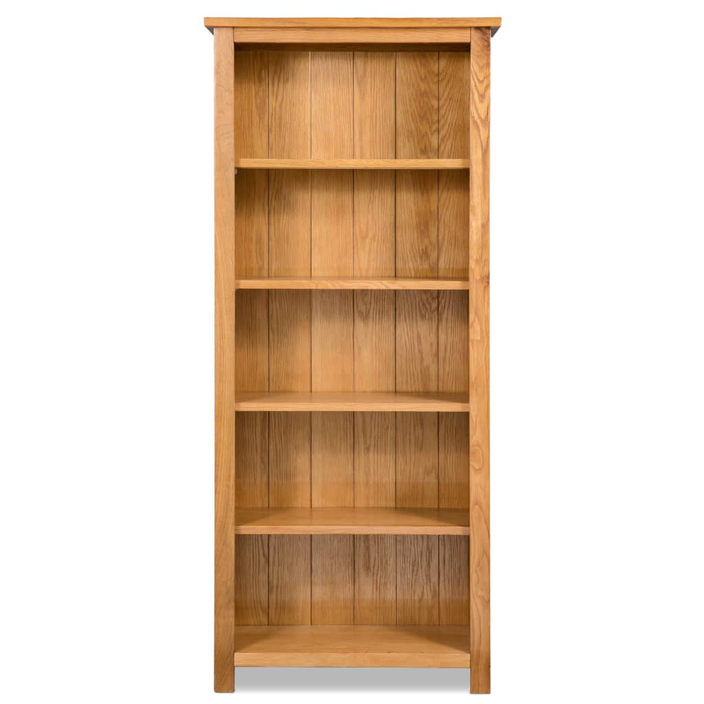 5-Tier Bookcase Solid Oak Wood - 60×22.5×140cm