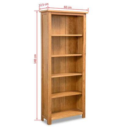 5-Tier Bookcase Solid Oak Wood - 60×22.5×140cm