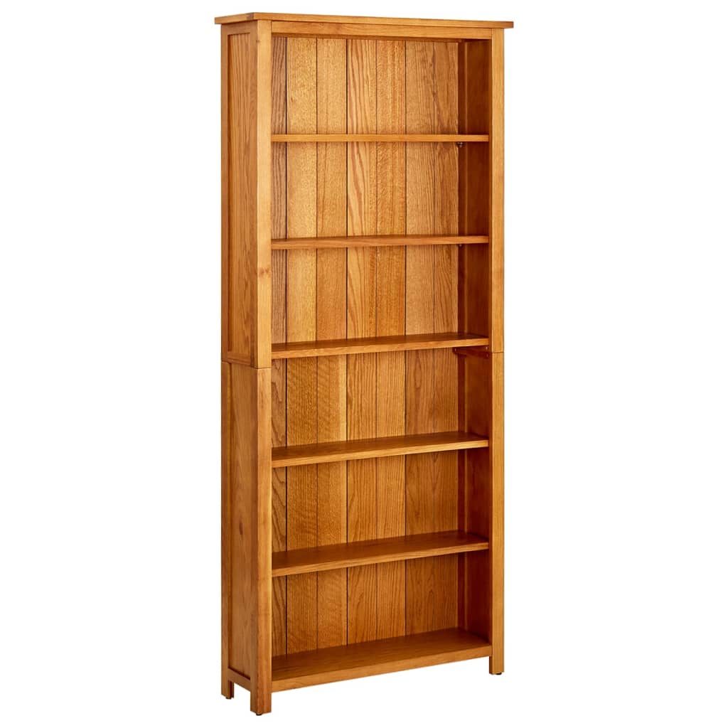 6-Tier Bookcase Solid Oak Wood - 80×22.5×180cm
