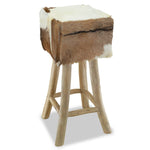 Bar Stool Real Leather and Solid Teak Wood