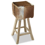 Bar Stool Real Leather and Solid Teak Wood