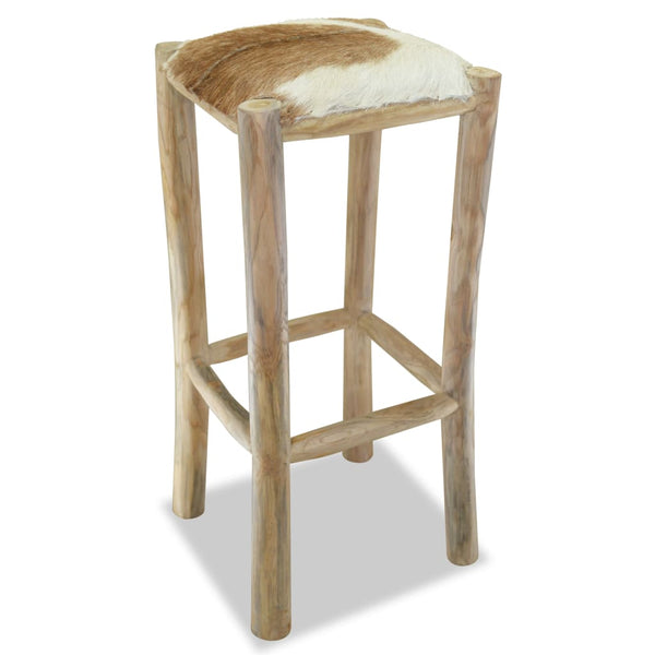  Bar Stool Real Leather and Solid Teak Wood