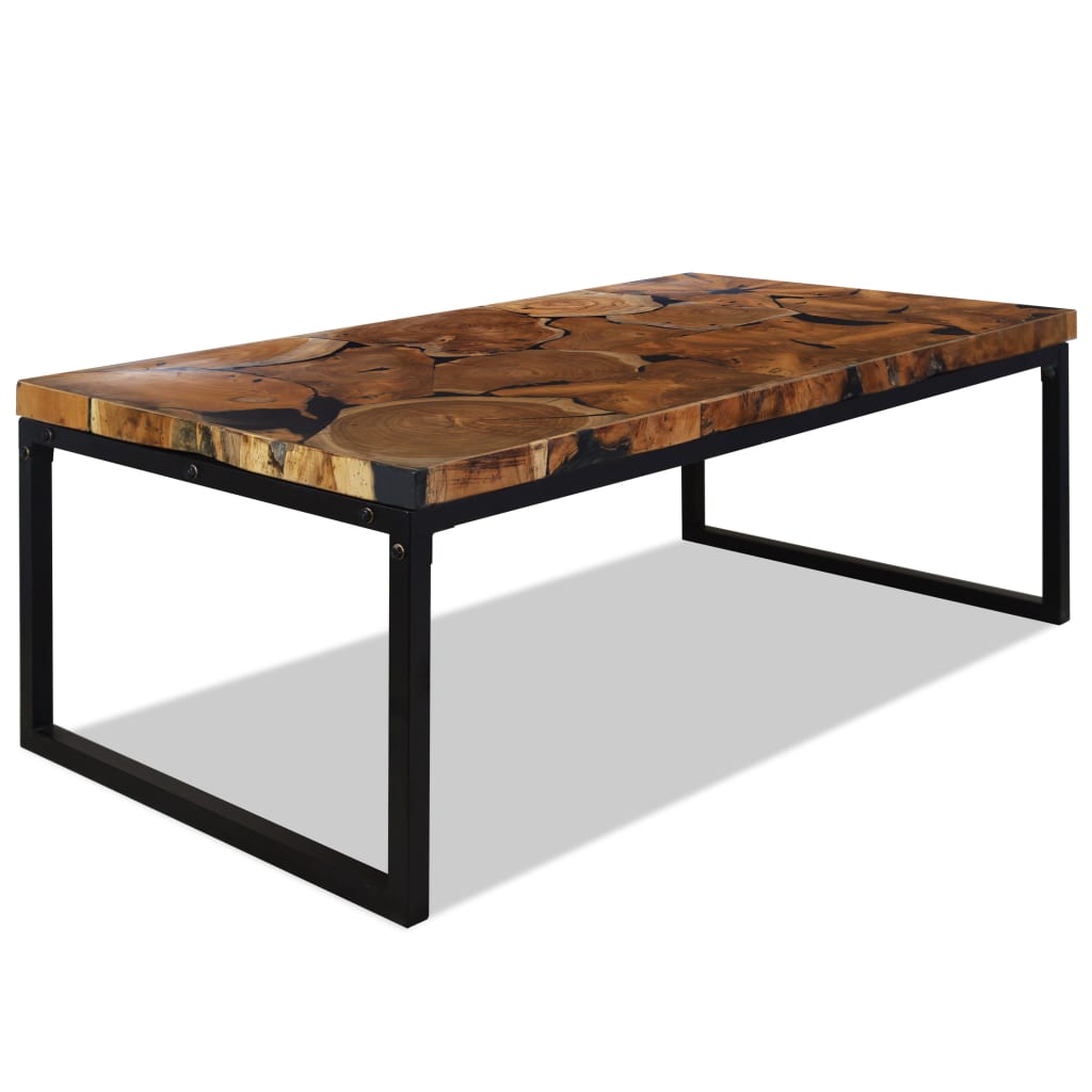 Coffee Table Teak Resin Black and Brown - 110×60×40cm