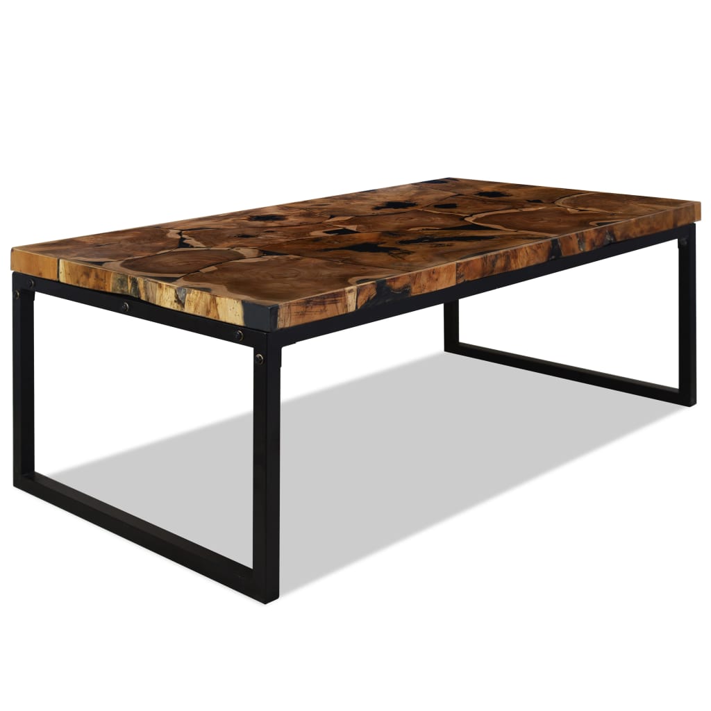 Coffee Table Teak Resin Black and Brown - 110×60×40cm