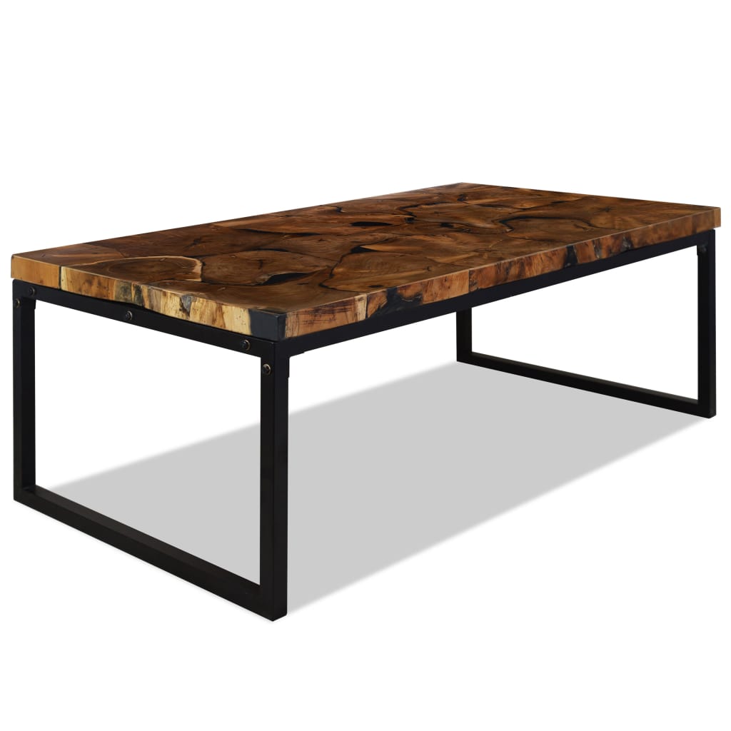Coffee Table Teak Resin Black and Brown - 110×60×40cm