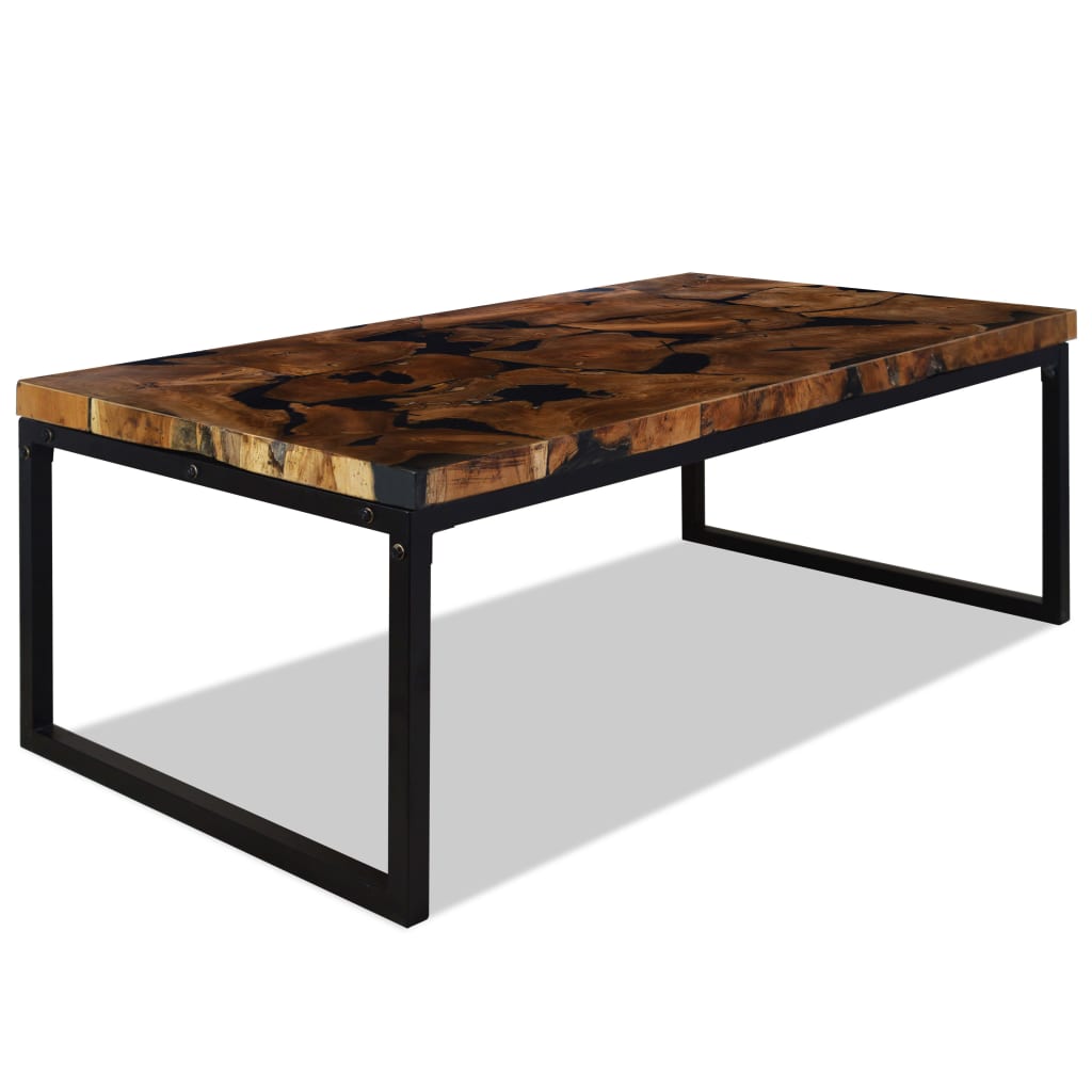 Coffee Table Teak Resin Black and Brown - 110×60×40cm
