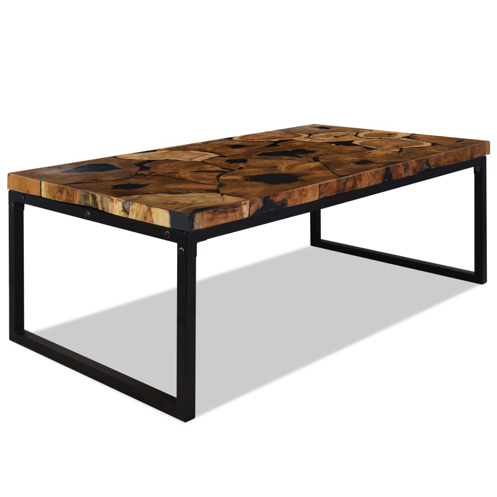 Coffee Table Teak Resin Black and Brown - 110×60×40cm