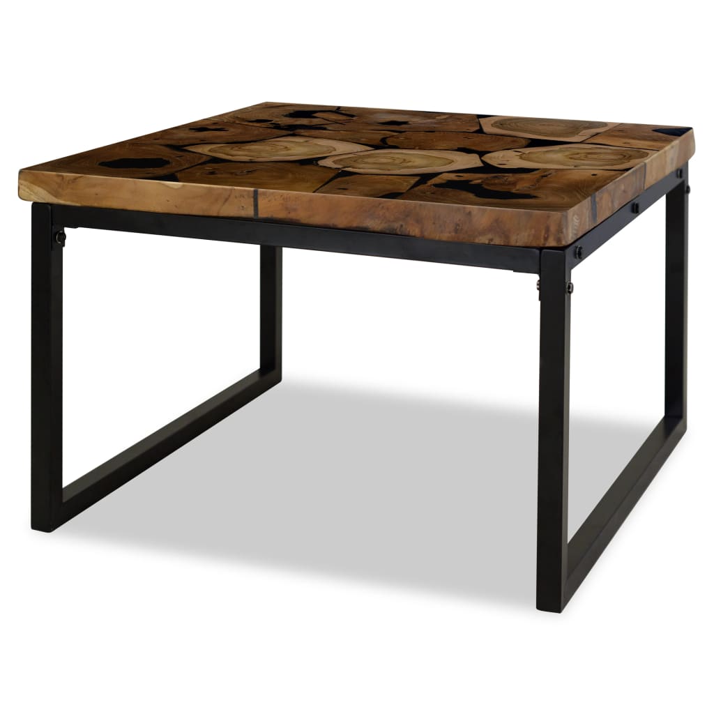 Coffee Table Teak Resin Black and Brown - 60×60×40cm