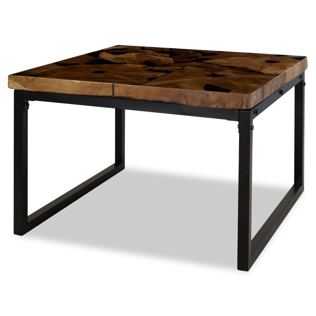 Coffee Table Teak Resin Black and Brown - 60×60×40cm