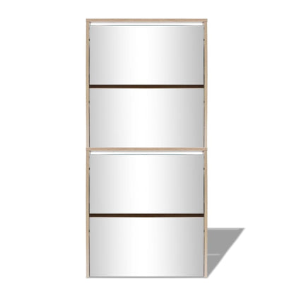 Shoe Cabinet 4-Layer Mirror Oak
