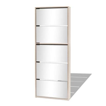 Shoe Cabinet 5-Layer Mirror Oak
