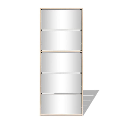 Shoe Cabinet 5-Layer Mirror Oak