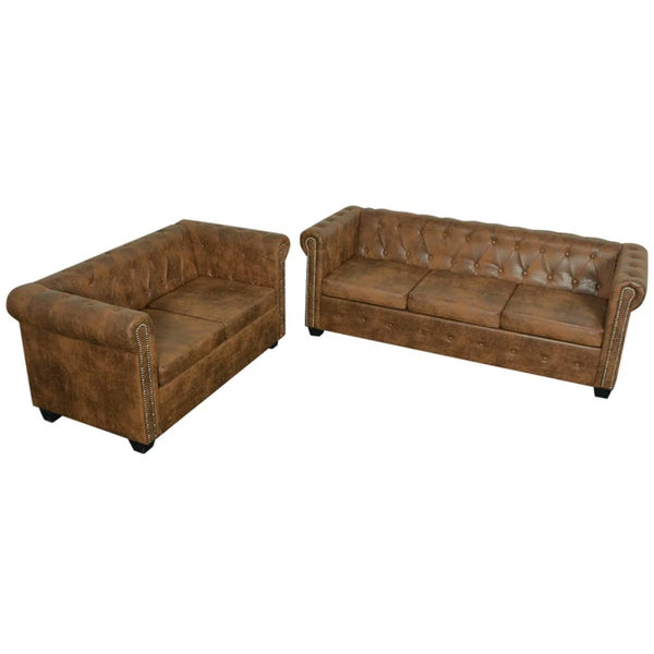  Chesterfield 2-Seater and 3-Seater Sofa Set Brown