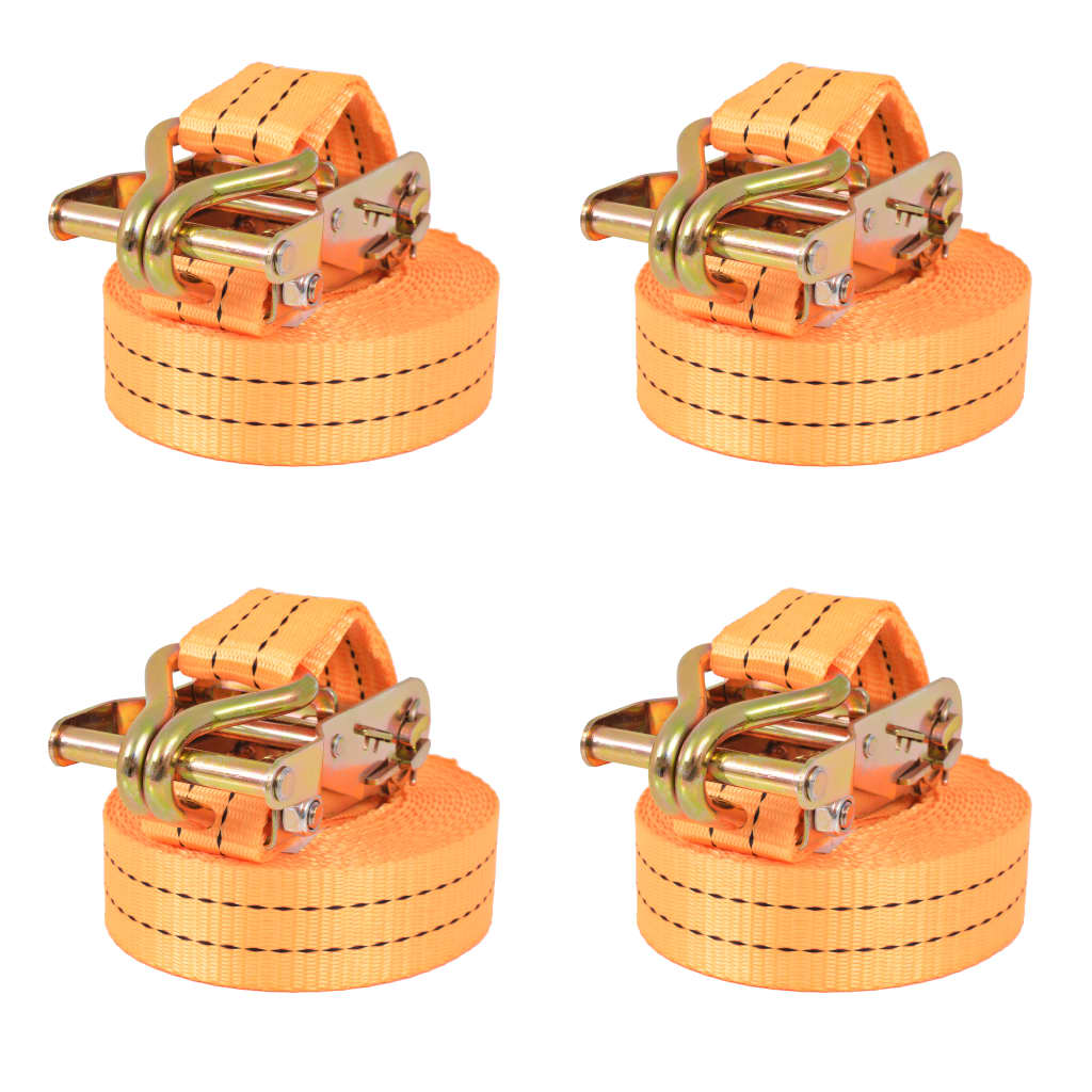 Ratchet Tie Down Straps 4 pcs 1 Tonnes Orange